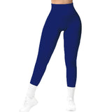 High Waist Seamless Leggings, Threaded Knitted Fitness Solid Women's Slimming Yoga Pants, Elastic Running Sports Tights