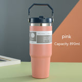 Portable Car Cup, Stainless Steel Travel Sports Water Bottle with Handle Cover, Coffee Tumbler Cup