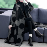 Women's Polka Dot Mid-length Large Lapel Coat Jacket