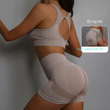 2-piece Sports Fitness Yoga Suit, Breathable Hip-lifting Shorts and Hollow-out Back Bra, Women's Clothing