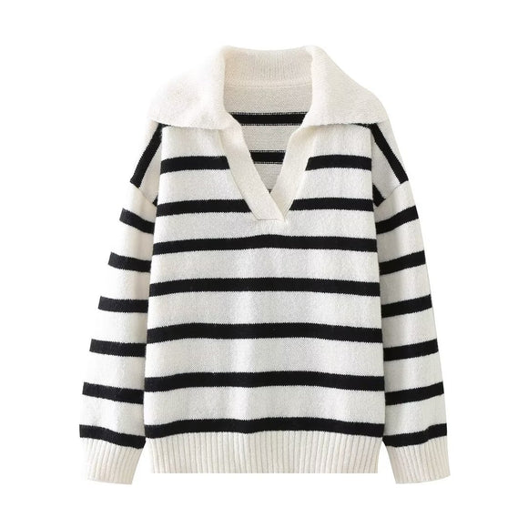 Autumn and Winter New Women's Clothing Loose Temperament Idle Style Striped Knitted Sweater