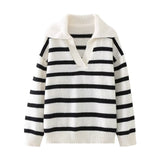 Autumn and Winter New Women's Clothing Loose Temperament Idle Style Striped Knitted Sweater