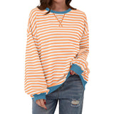 Loose Striped Long Sleeved T-shirt, Casual Pullover Sweater for Women