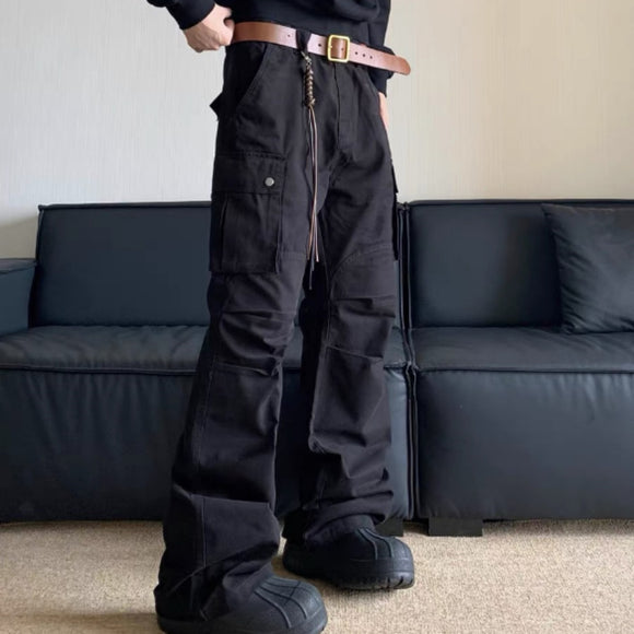 Retro Multi-pocket Cargo Pants, Men's Straight Casual Paratrooper Trousers