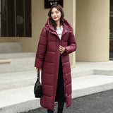 Women's Super Long Down Jacket, Puffer Thick Coat, Hooded Zippered Warm Fall Winter Casual Clothes