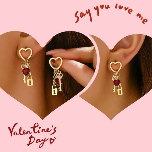 Valentine's Day Gift Luxury Love Earrings with Rhine Stone, Lock Series Diamond Lock-shaped Special-interest Earrings for Women
