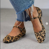 Low Heel Flat Shoes with Horse Fur and Leopard Print