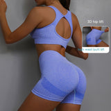 2-piece Sports Fitness Yoga Suit, Breathable Hip-lifting Shorts and Hollow-out Back Bra, Women's Clothing