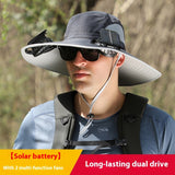 Solar Powered Wide Brim Sun Hat with Cooling Fan – USB Rechargeable Outdoor Fishing & Hiking Cap