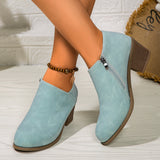 Chunky Heel Round Toe Ankle Shoes with Side Zipper Design, Fashion Fall Winter Short Boots for Women