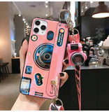 Retro Camera Phone Case with Wrist Strap Lanyard