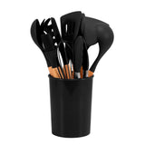 12-piece Non-stick Silicone Kitchenware Set with Wooden Handles