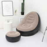 Flocking Inflatable Lazy Sofa Bed with Footstool, Outdoor Foldable Portable Recliner