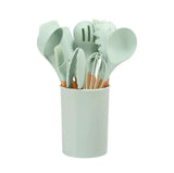 12-piece Non-stick Silicone Kitchenware Set with Wooden Handles