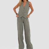 Summer Vest Suits, V-neck Bottom Sleeveless Top and Loose Straight Trousers, Casual Women's Clothing