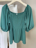 Short Shirt with Square Neck Pleated Temperament
