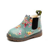 Girls’ Floral Printed Low-cut Leather Shoes – Stylish Martin Boots for Everyday Wear