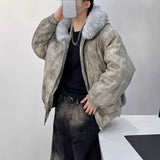 Hooded Large Fur Collar Cotton-padded Coat for Men, Thick Warm Jacket