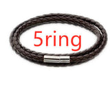 Men's Braided Genuine Leather Bracelet, Stainless Steel Beads, Charm Band for Boys