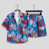 Hong Kong Style Retro Short Sleeve Printed Shirt + Shorts Set