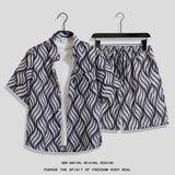 Hong Kong Style Retro Short Sleeve Printed Shirt + Shorts Set