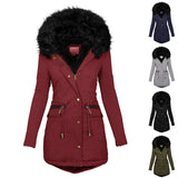 Women’s Plush Hooded Parka – Winter Warm Thick Zip-up Jacket, Casual Mid-length Coat with Buckle & Pockets