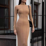 Knitted Turtleneck Tight European, American and French Style Elegant Bottoming Striped Elegant Dress