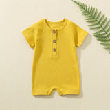 Baby Summer Short Sleeve Romper – Soft Cotton Button Bodysuit for Infants