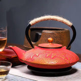 Cast Iron Peony Boiling Teapot, Pig Iron Teapot, Uncoated Tea Set