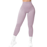 High Waist Seamless Leggings, Threaded Knitted Fitness Solid Women's Slimming Yoga Pants, Elastic Running Sports Tights