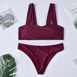 Solid Color Shoulder Split Swimsuit for Women