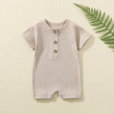Baby Summer Short Sleeve Romper – Soft Cotton Button Bodysuit for Infants