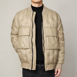 Men’s Lightweight Gray Down Jacket – Winter Baseball Collar, Warm Duck Down Coat