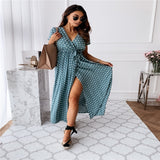 V-neck Bohemian Polka Dot, Printed Dress Long Skirt