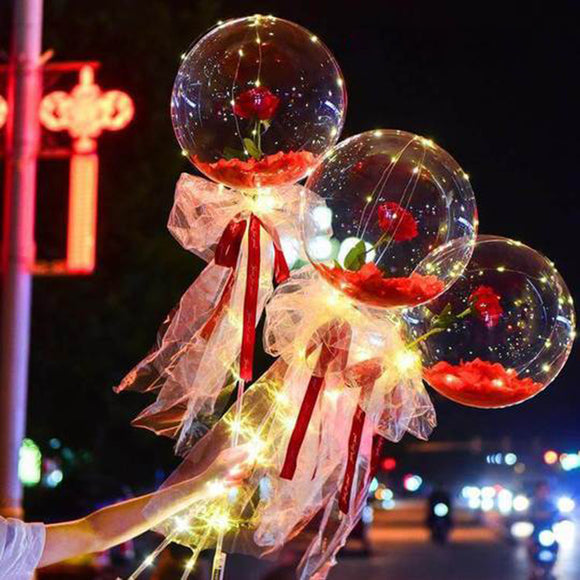 LED Luminous Balloon Rose Bouquet, Transparent Bobo Ball Rose