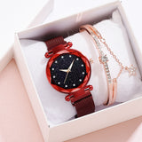 Luxury Women's Watches Bracelet Set, Elegant Magnet Buckle Ladies' Starry Sky Relogio Clocks