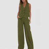 Summer Vest Suits, V-neck Bottom Sleeveless Top and Loose Straight Trousers, Casual Women's Clothing