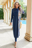 Hot Spring Split Color Matching Printing Suit, Surfing Diving Muslim Burkini Conservative Swimwear