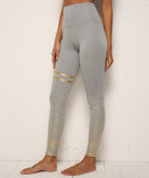 Gold Dot Striped Print Leggings, Fitness Butt Lifting Running Sport Gym Yoga Pants for Women, High Waist Slimming Tight Trousers