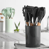 12-piece Non-stick Silicone Kitchenware Set with Wooden Handles