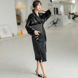 Women's Spring Two-piece Leather Skirt, Fashion Black Suit