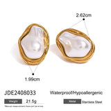 Fashion Jewelry, New Women's Stainless Steel Pearl Necklace, Earrings, Ring