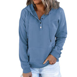 Long-sleeved Hooded Sweatshirt with Pockets, Fashion Casual Button Drawstring Design Hoodie Top, Spring and Autumn Sports Clothing for Women