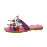 Ribbon Bow Sandals, Summer New Square Toe Low Heel Sandals for Women, Slides Fashion Casual Beach Shoes