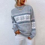 Women’s Winter Snowflake Knit Sweater – Half Turtleneck Christmas Pullover