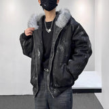 Hooded Large Fur Collar Cotton-padded Coat for Men, Thick Warm Jacket