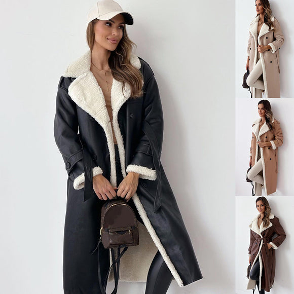 Women's Fashion Winter Trench Overcoat – Belted, Double-breasted, Mid-length Lapel Design