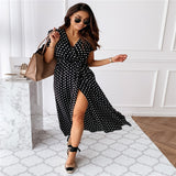 V-neck Bohemian Polka Dot, Printed Dress Long Skirt