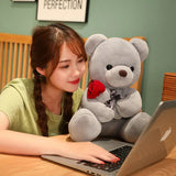 Lovely Hug Roses Teddy Bear Plush Pillow Stuffed Soft Animal Dolls, Nice Birthday Gifts for Girlfriends, Valentine's Day