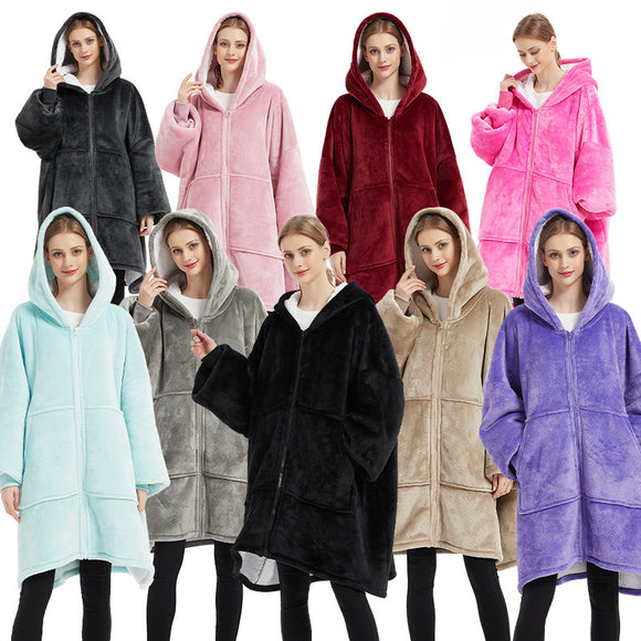Plus Size Robe Winter Wearable Blanket Sweatshirt, Women and Men's Warm and Cozy Giant Blanket Hoodie